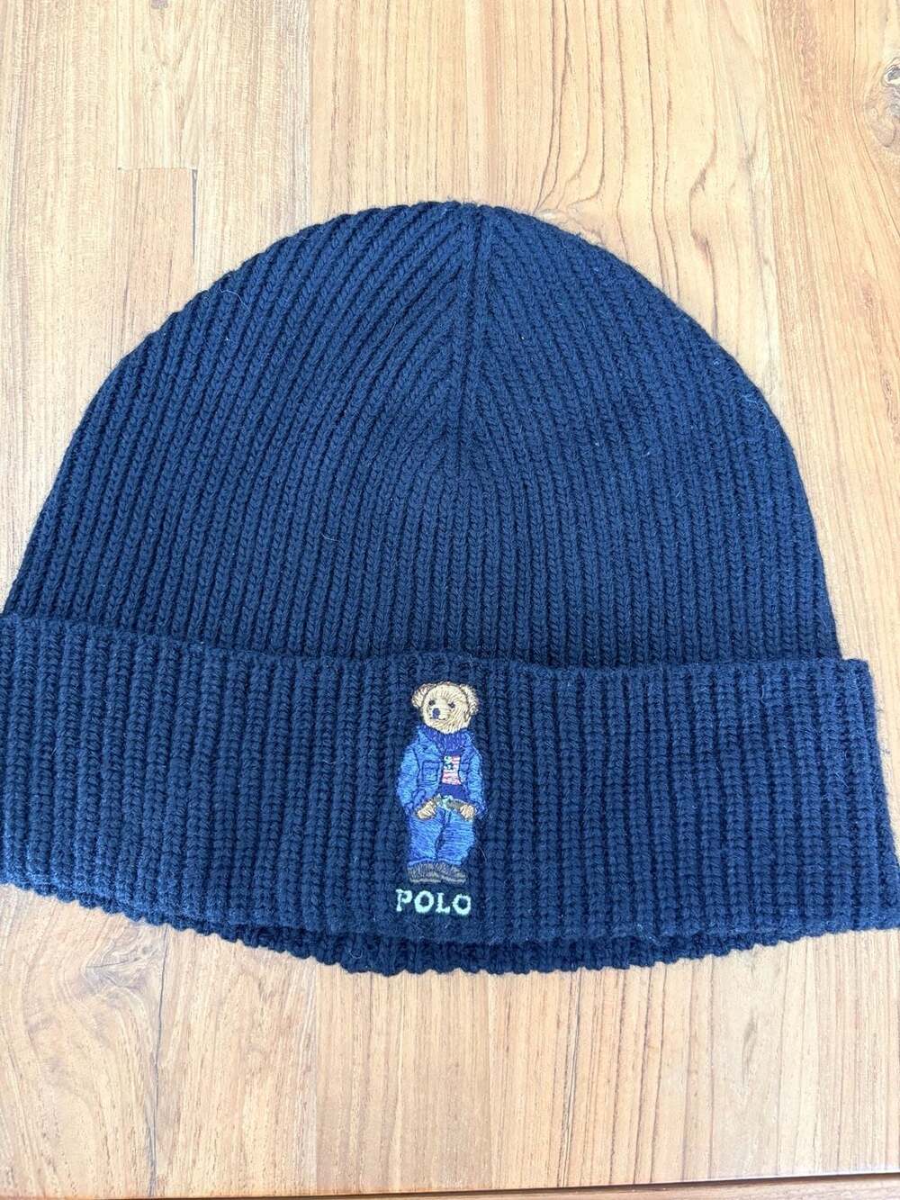 Polo Ralph Lauren Flag Bear Navy Rib-Knit Beanie